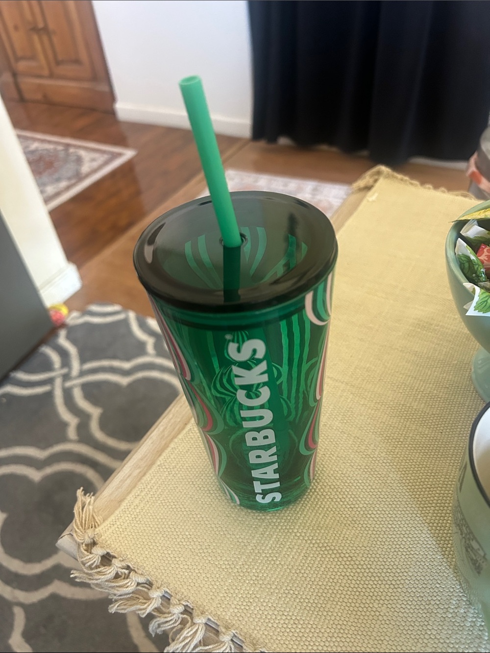 Starbucks Green Patterned Reusable Cup with Straw